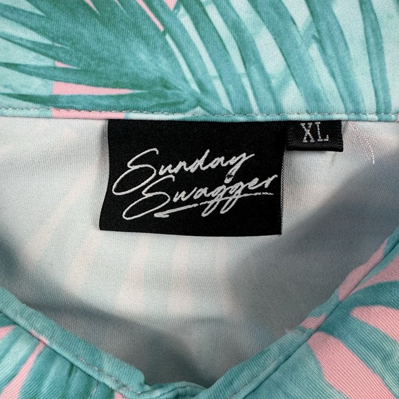 Sunday Swagger Pink Blue Tropical AOP Golf Polo Size XL Mint - Picture 4 of 6